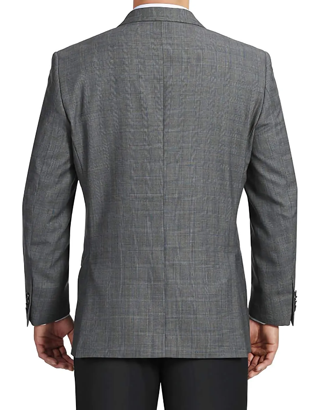 100% Wool Glen Plaid Pattern Regular Fit 2 Button Blazer in Gray