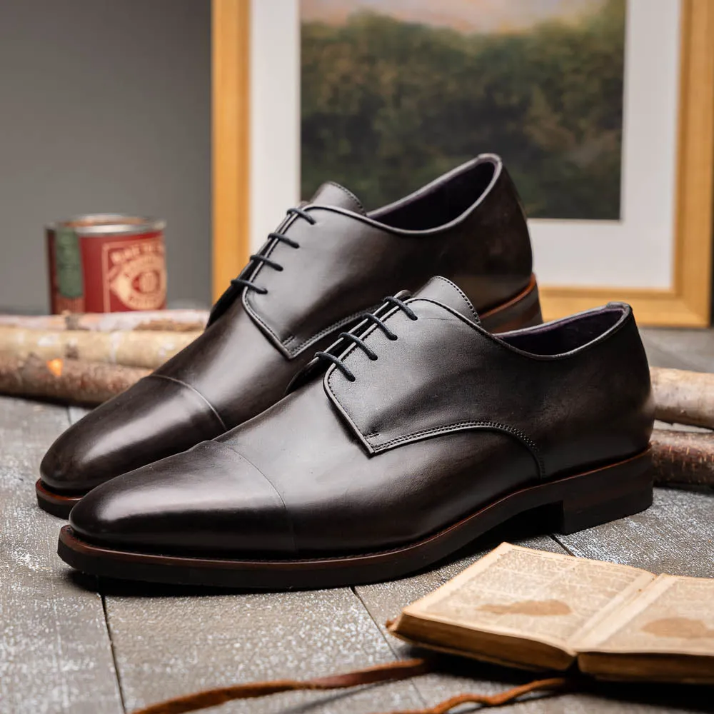 25-550-GRY ENZO Italian Calfskin Cap Toe Burnished Black