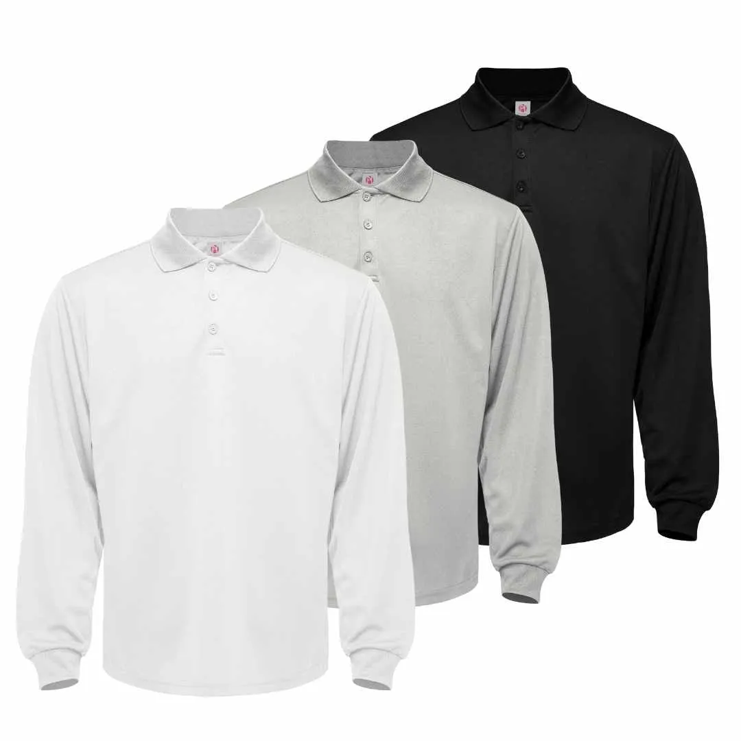 3 Pack Men's Long Sleeve Quick Dry Polo Shirts