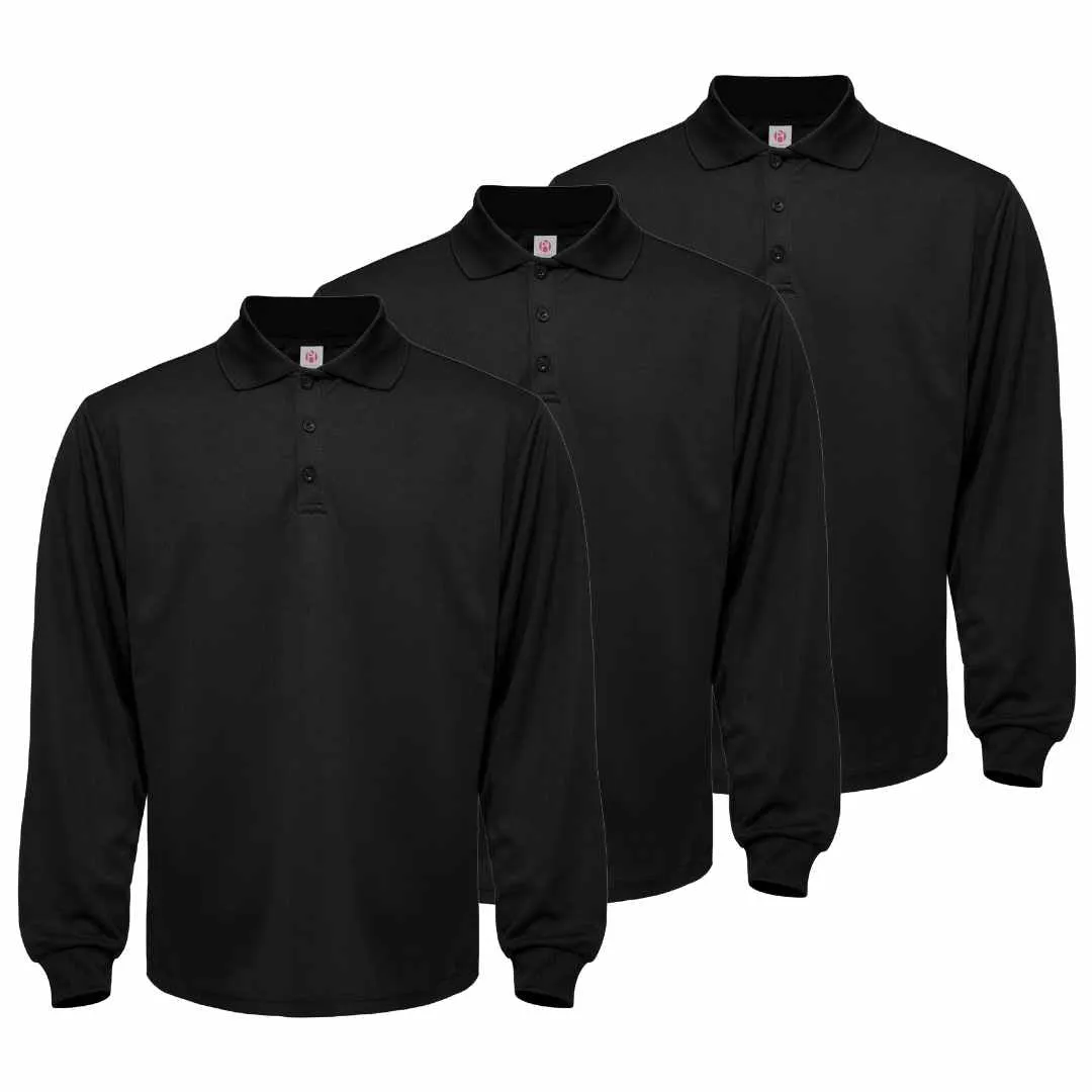 3 Pack Men's Long Sleeve Quick Dry Polo Shirts