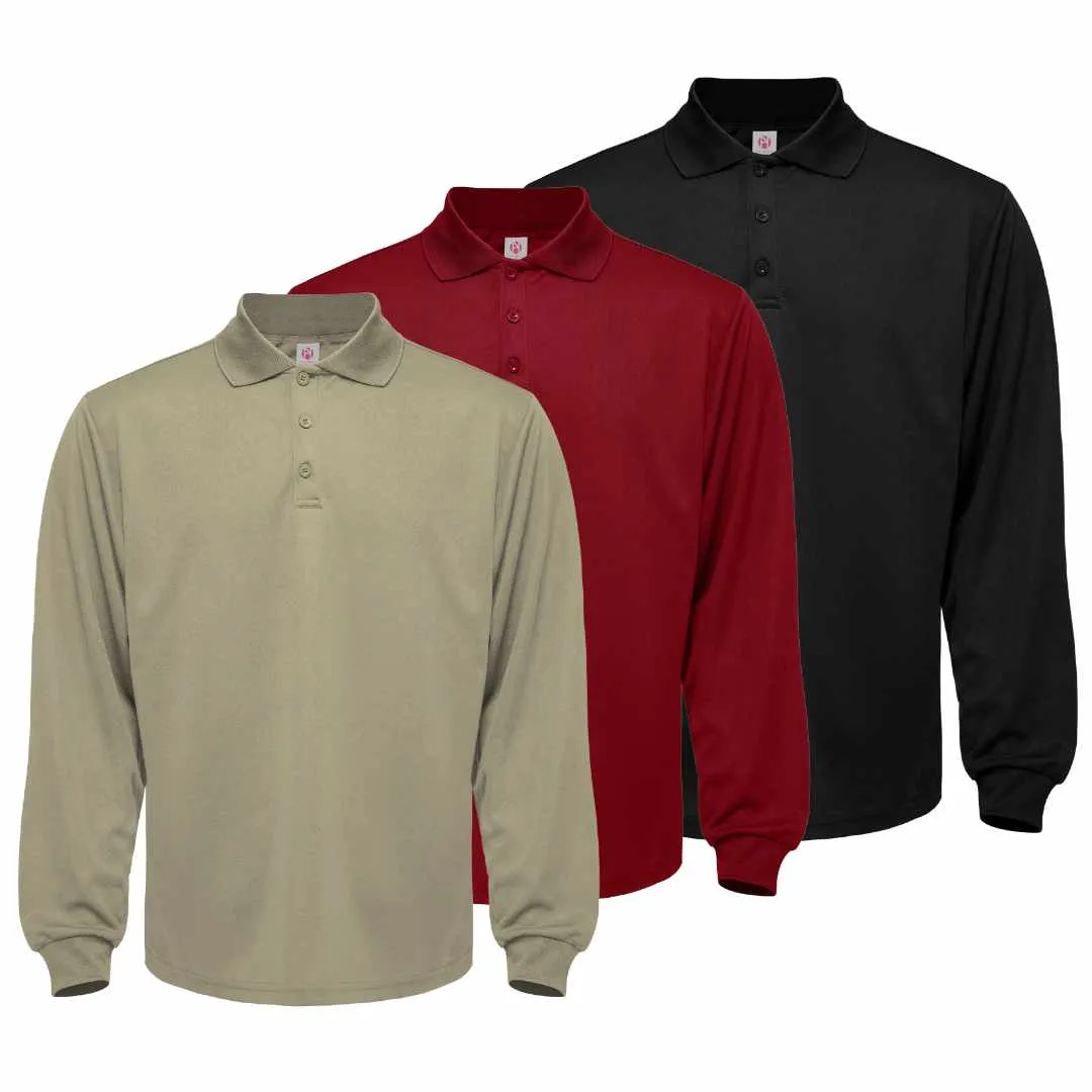 3 Pack Men's Long Sleeve Quick Dry Polo Shirts