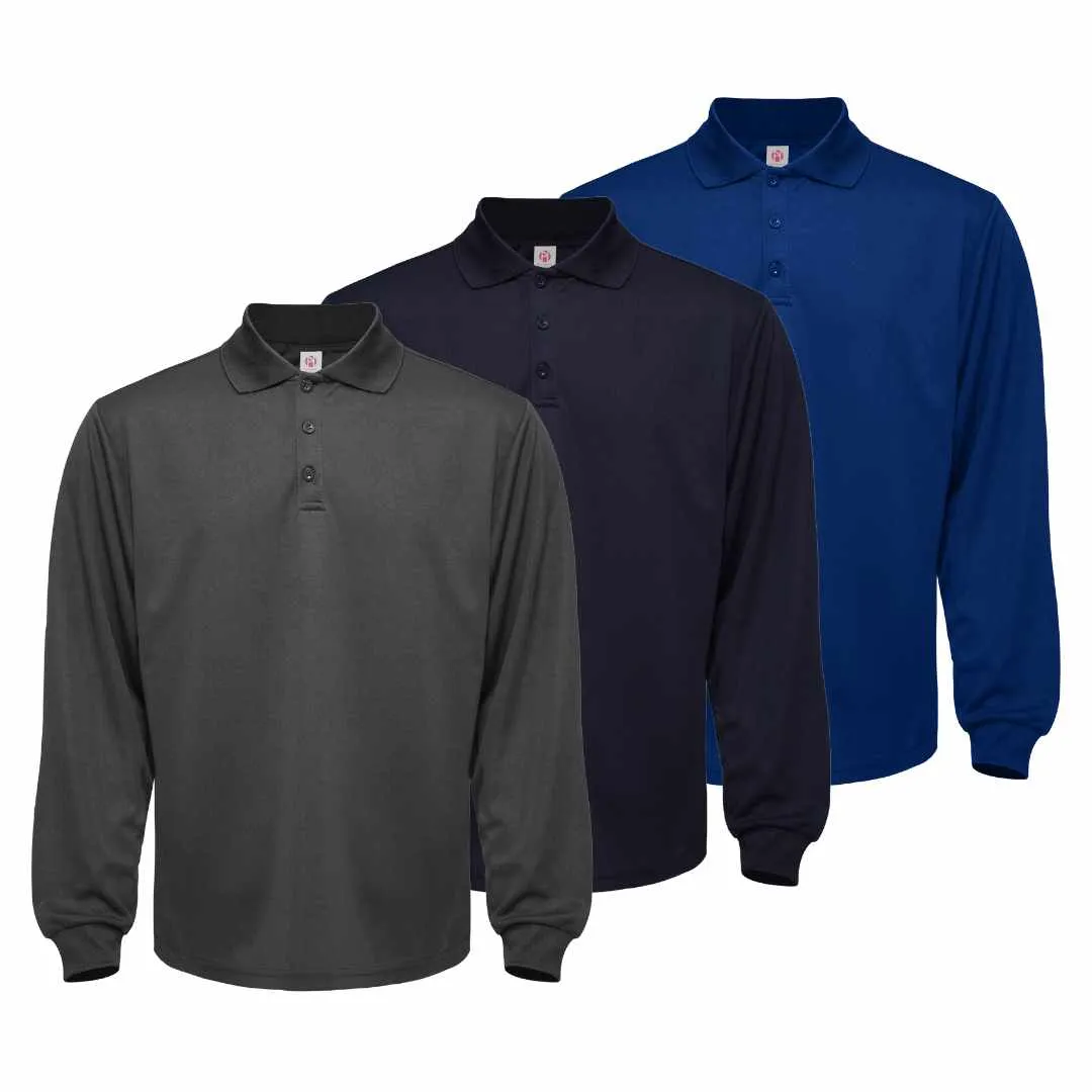 3 Pack Men's Long Sleeve Quick Dry Polo Shirts