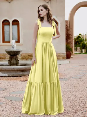 A-Line Bow Ruffle Sleeveless Chiffon Dress Daffodil Plus Size