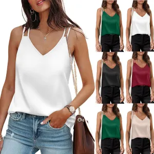 ALCEA ROSEA Womens Silky Satin Camisole Tank Tops V Neck Spaghetti Strap Blouses Sleeveless Cami Shirt