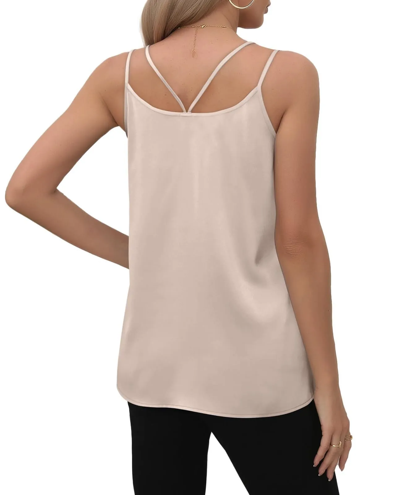 ALCEA ROSEA Womens Silky Satin Camisole Tank Tops V Neck Spaghetti Strap Blouses Sleeveless Cami Shirt