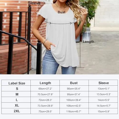 AliChan Womens Short Sleeve Pleated Crewneck Tops Loose Flowy Mesh Chiffon Blouse, White-M