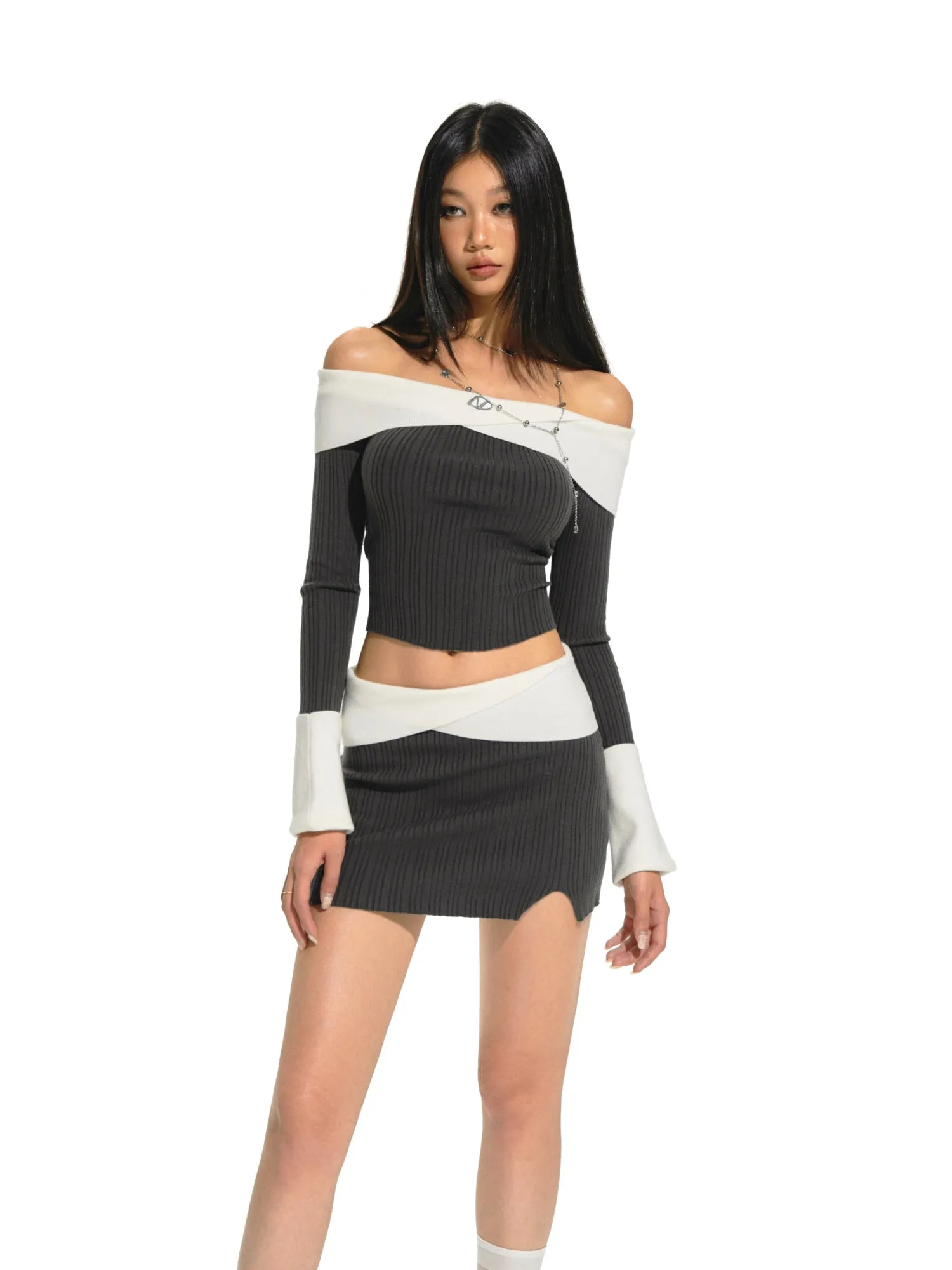 Assorted Colors Set Black Knit Top