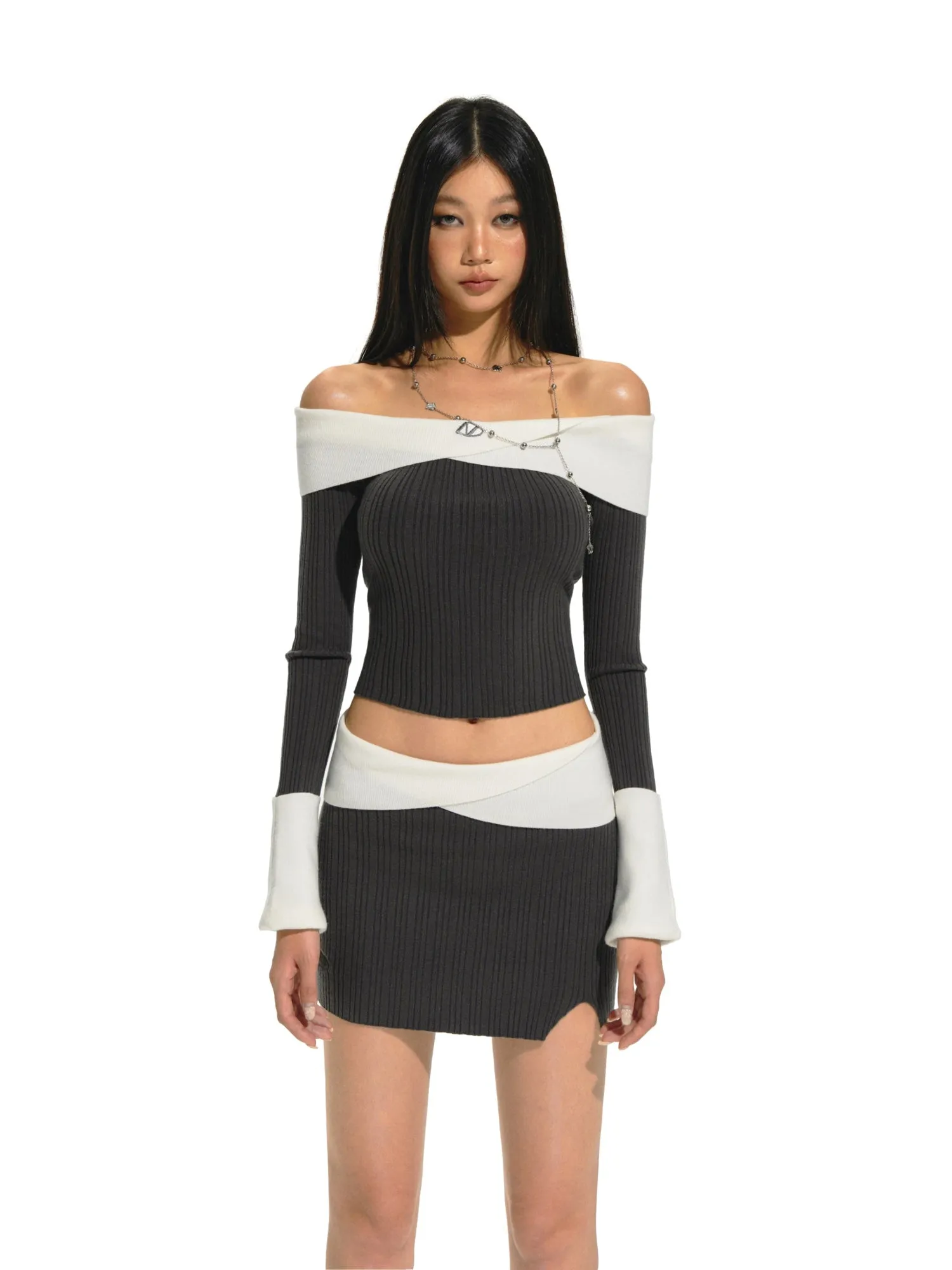 Assorted Colors Set Black Knit Top