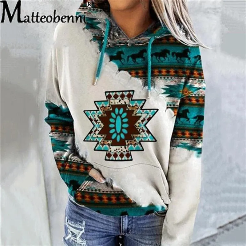 Aztec Print Lightweight Hoodie Women