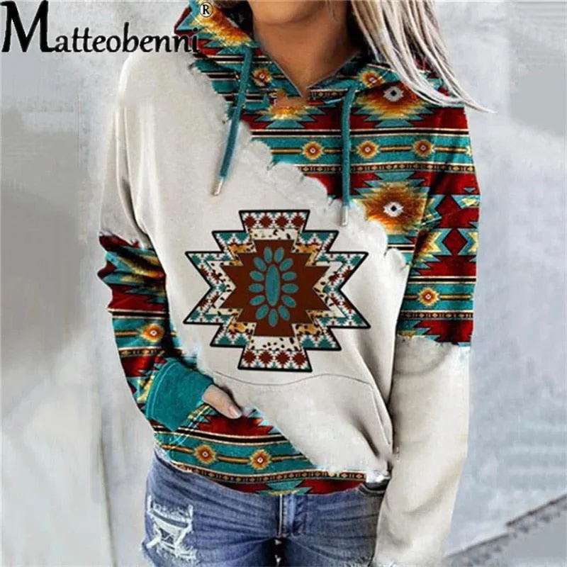 Aztec Print Lightweight Hoodie Women