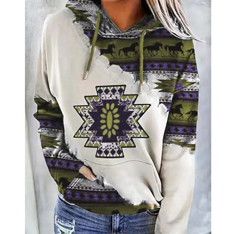 Aztec Print Lightweight Hoodie Women