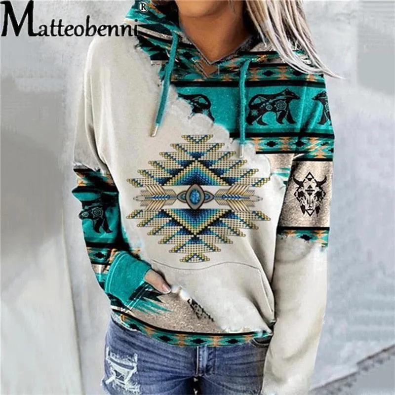 Aztec Print Lightweight Hoodie Women