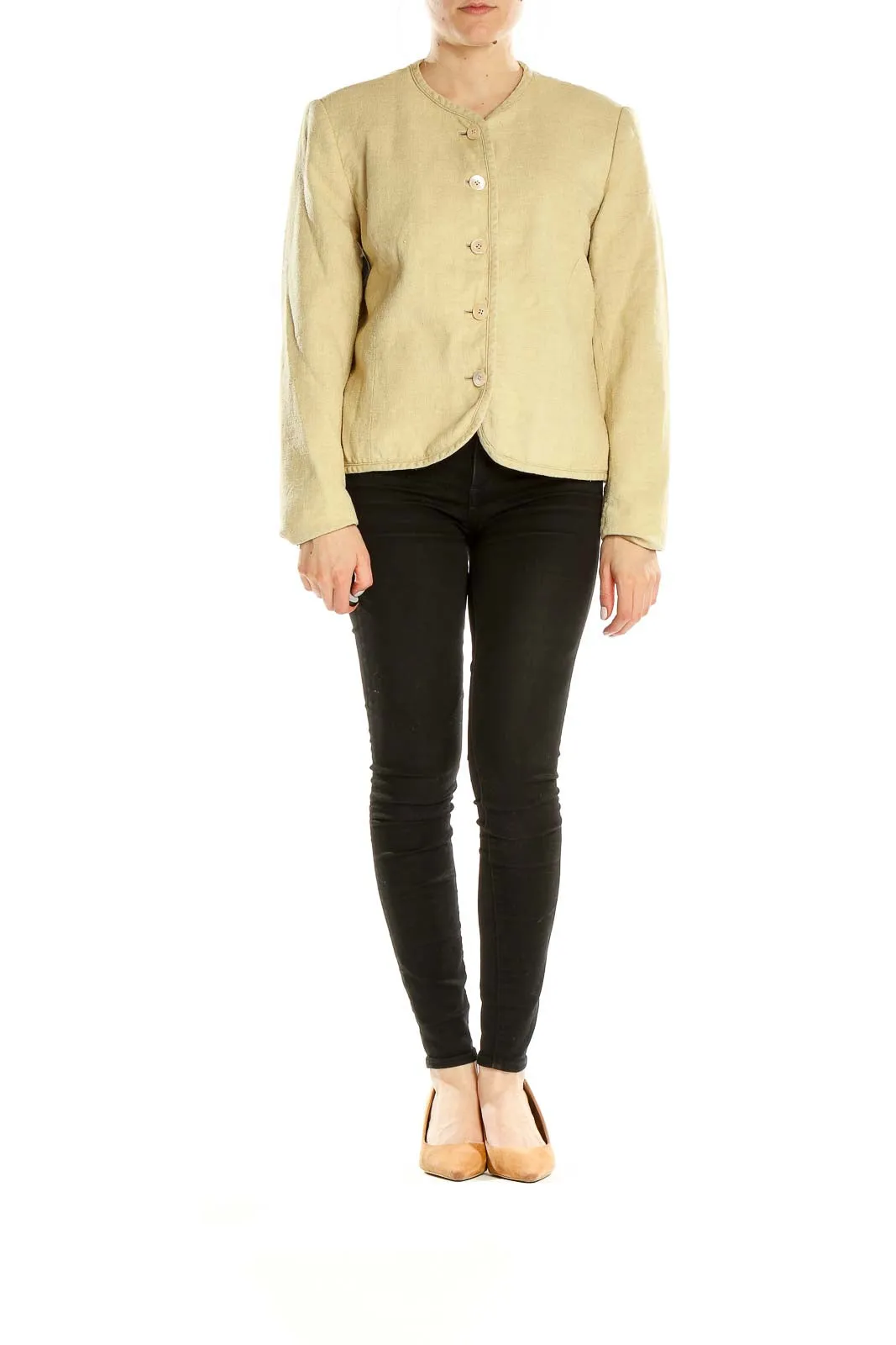 Beige Button-Front Lightweight Jacket