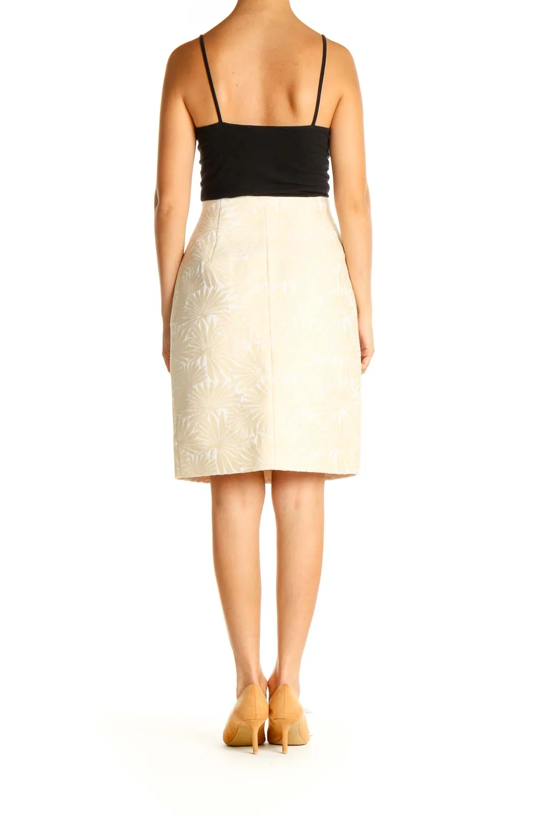 Beige Floral Print Chic Straight Skirt