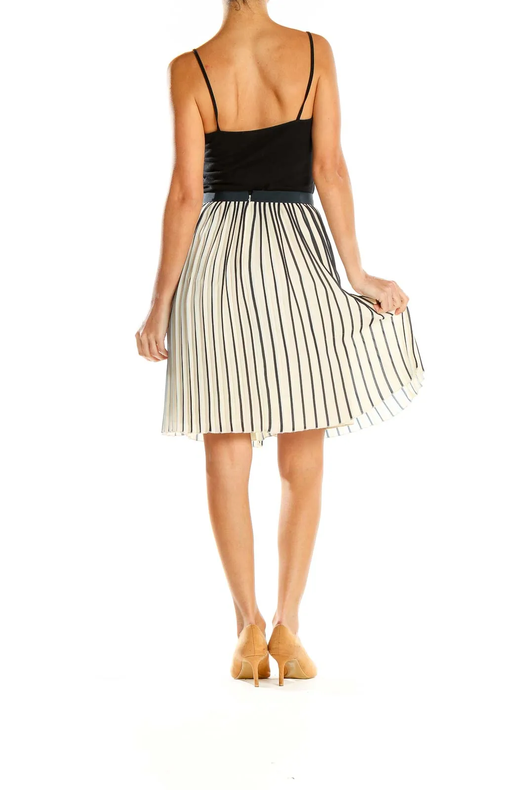 Beige Striped Chic Pleated Skirt