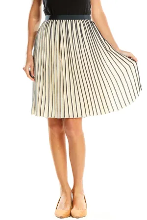 Beige Striped Chic Pleated Skirt