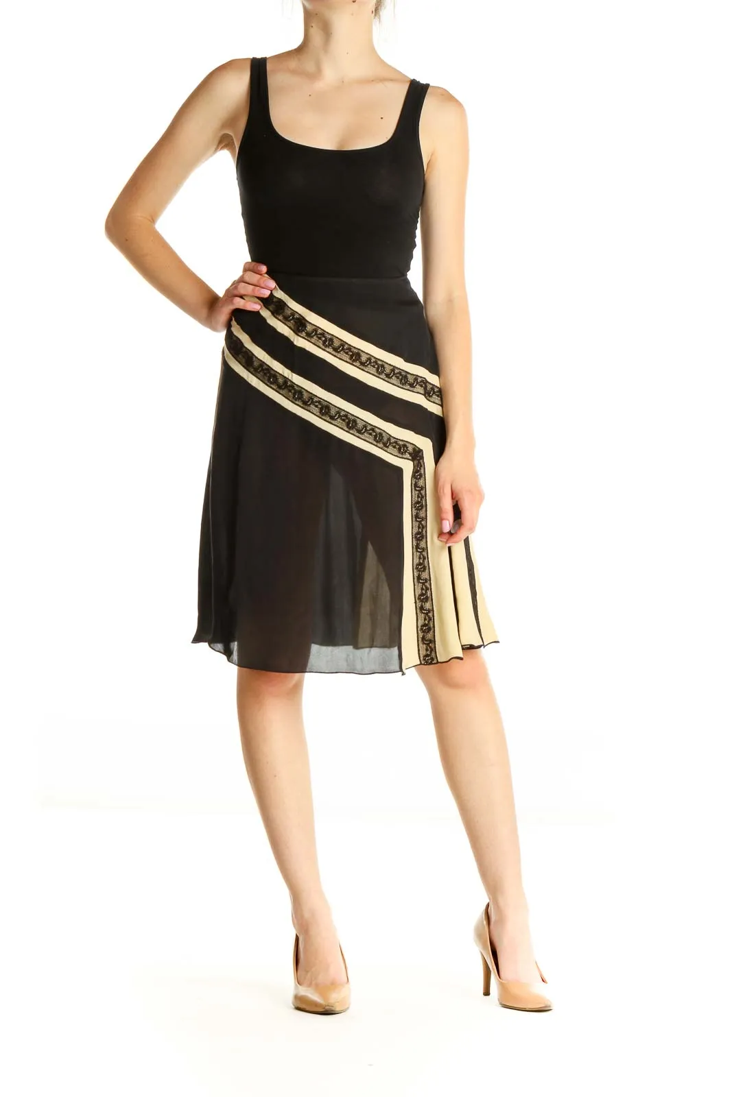 Black Colorblock Chic A-Line Skirt