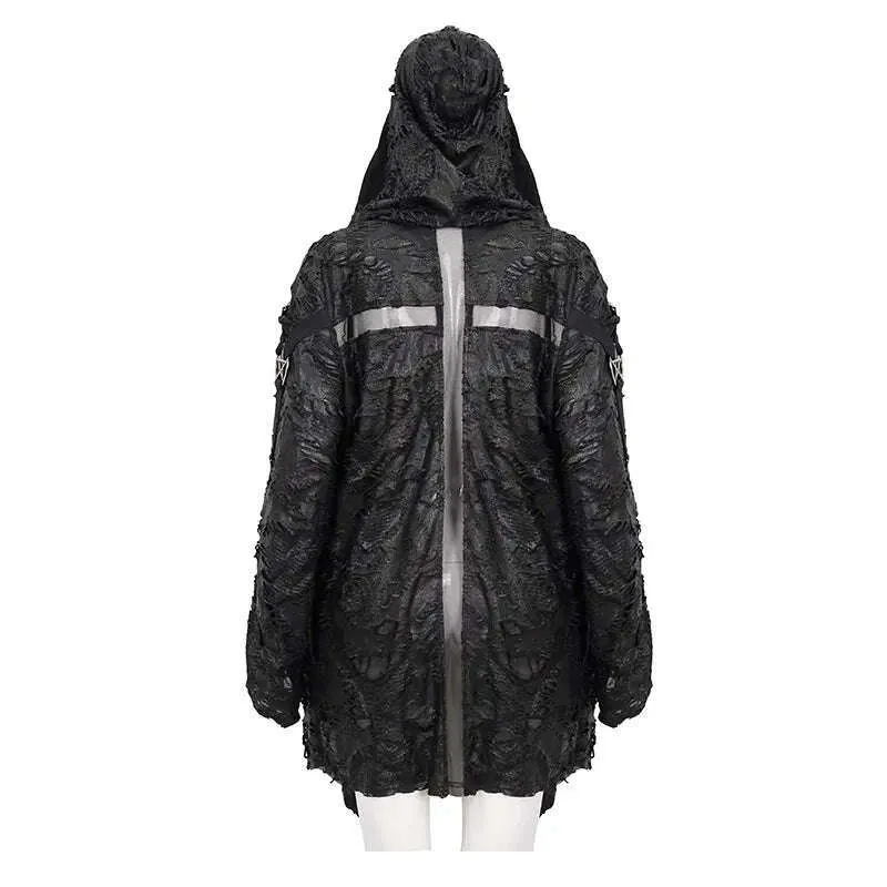 Black Ribbed & Stitched Hooded Jacket