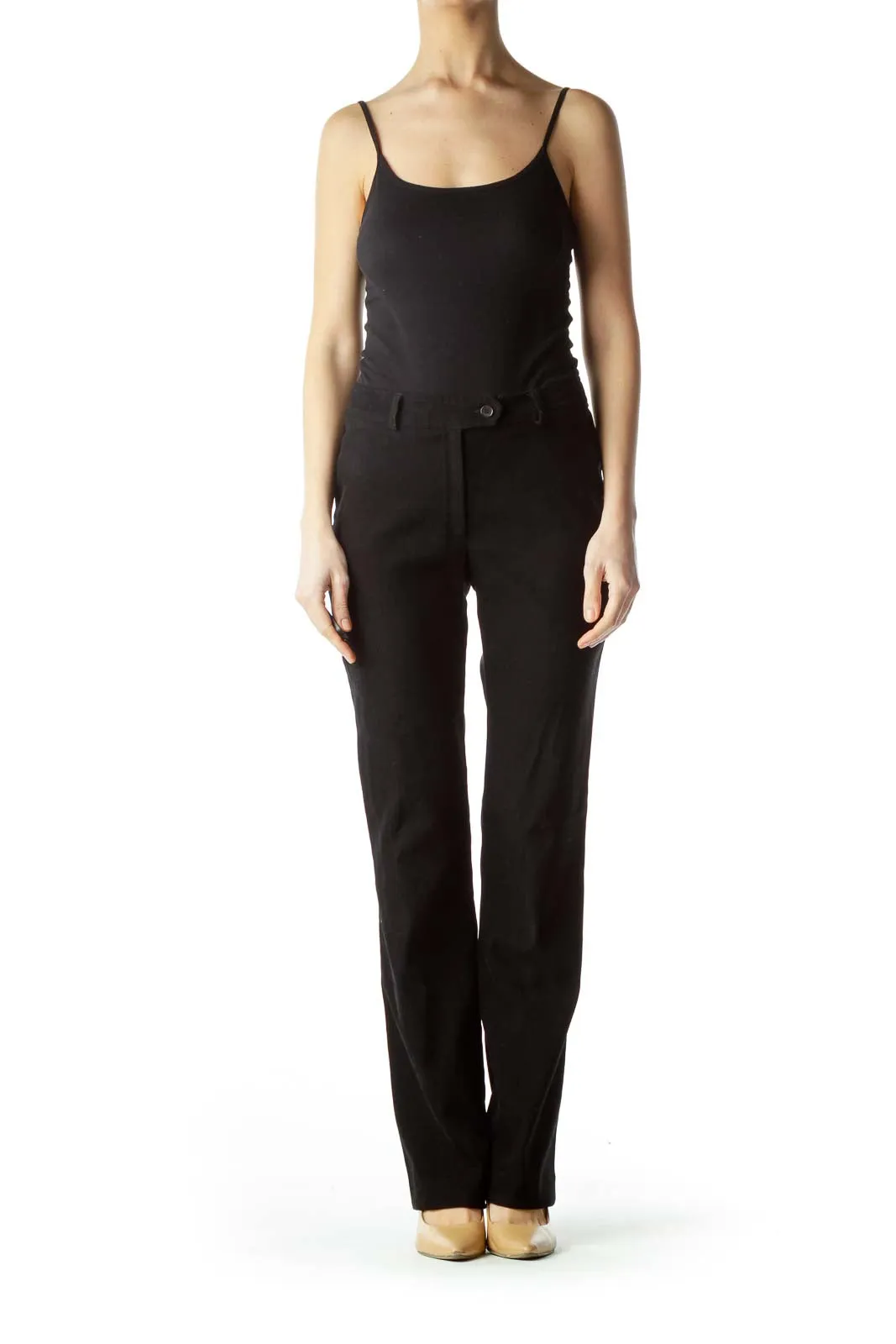 Black Soft Straight-Leg Slacks