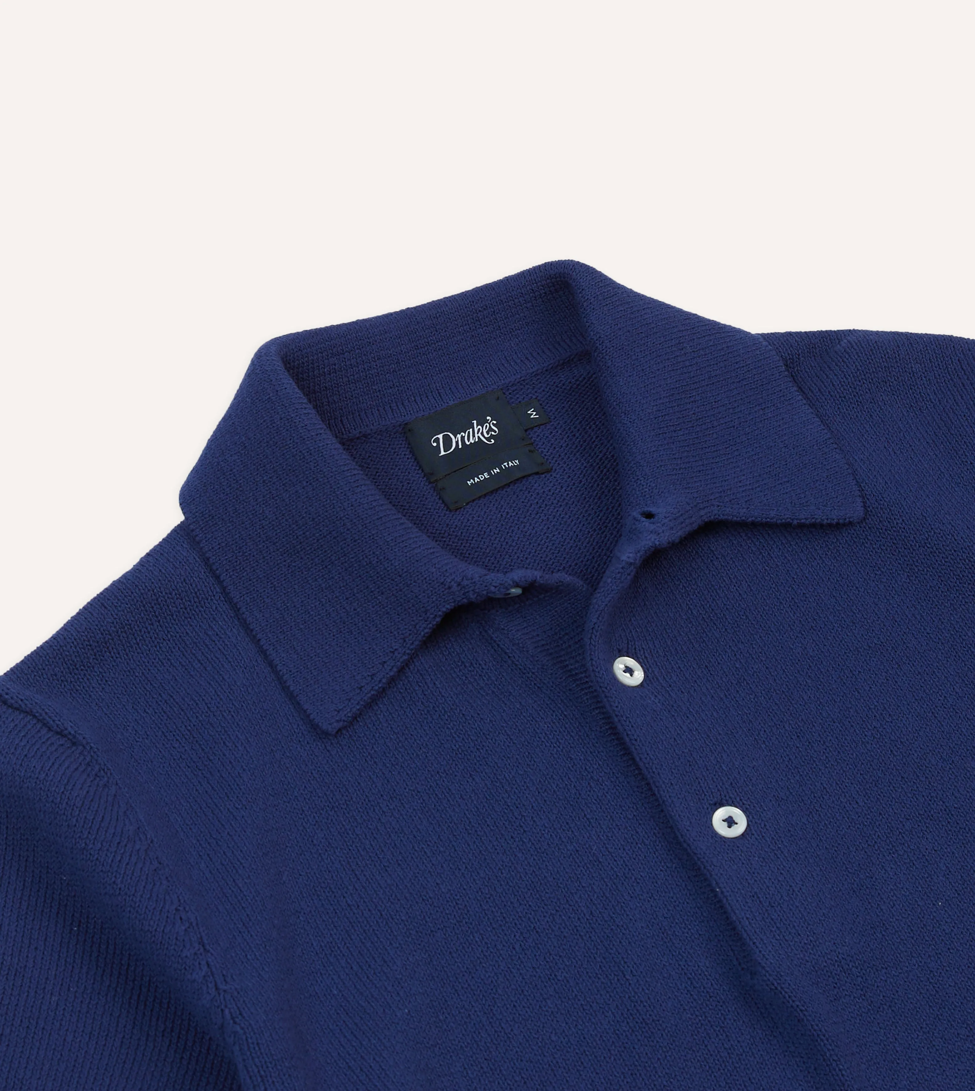 Blue Knitted Crepe Cotton Short-Sleeve Polo Shirt