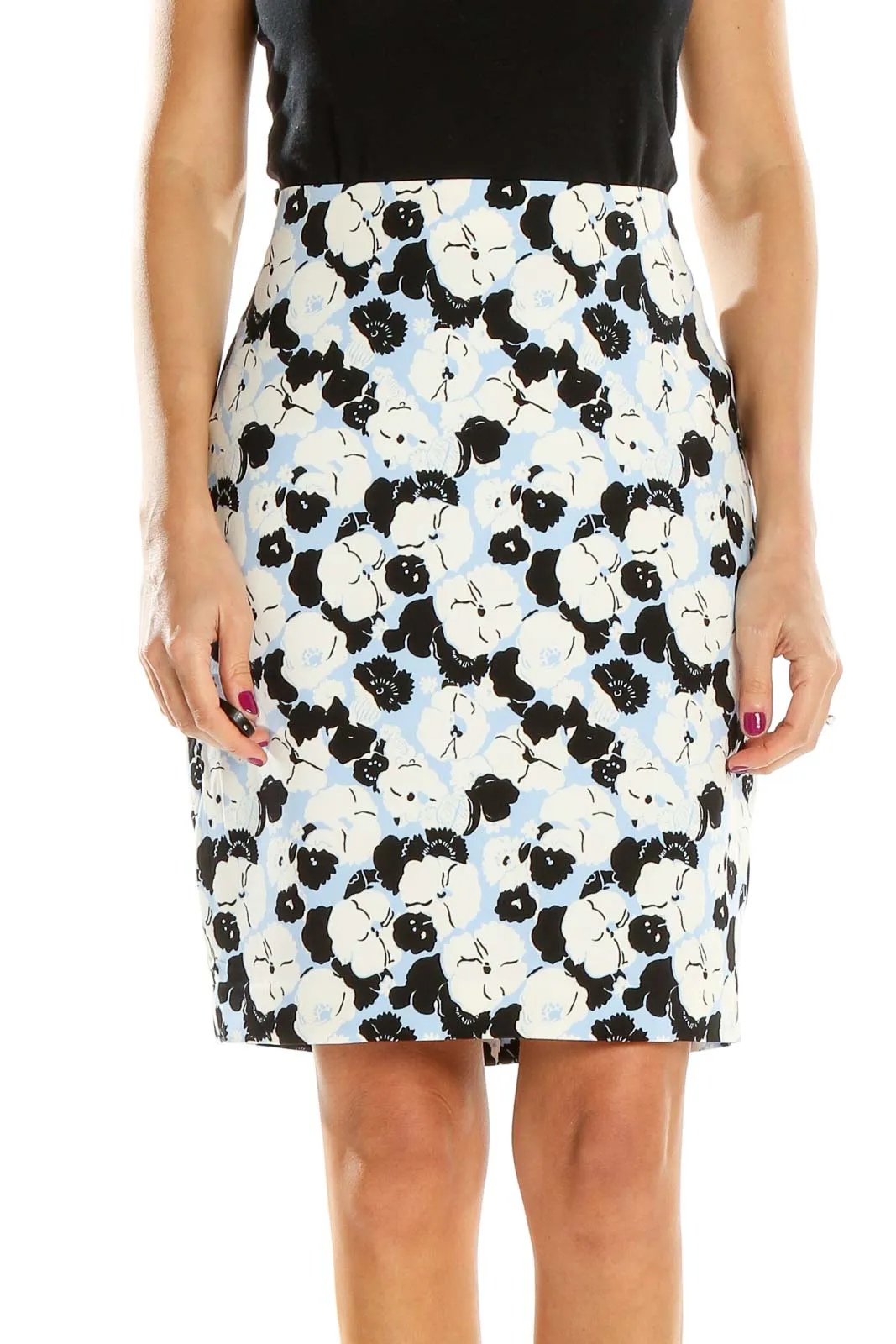 Blue White Printed Chic Pencil Skirt