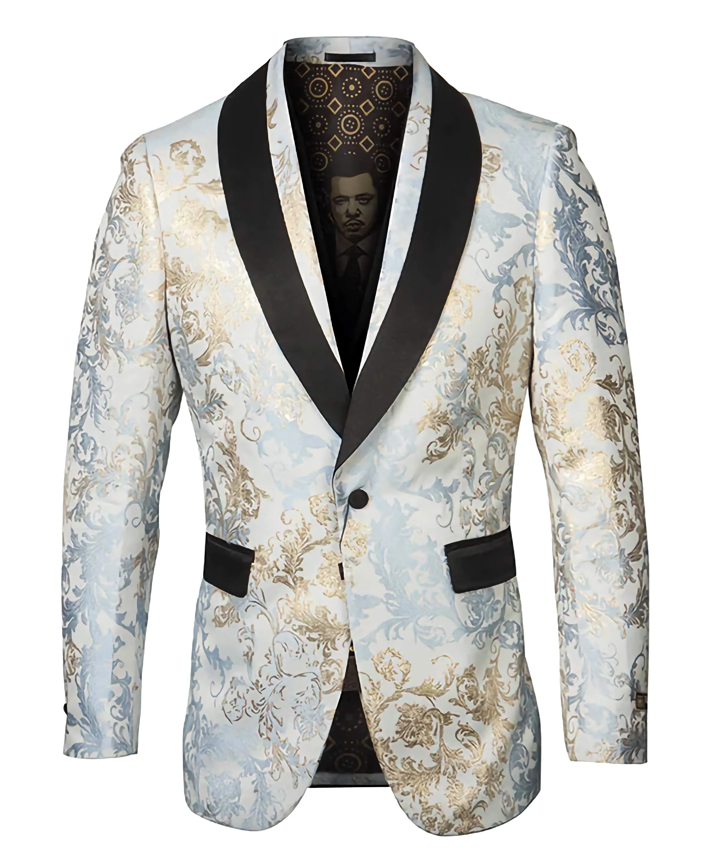 Blue/Gold Floral Pattern Sports Coat Slim Fit