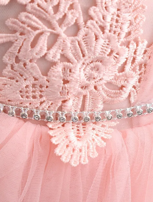 Blush Pink Little Flower Girl Dress Tulle Lace Applique Princess Knee Length  Pageant Dress With Side Draping