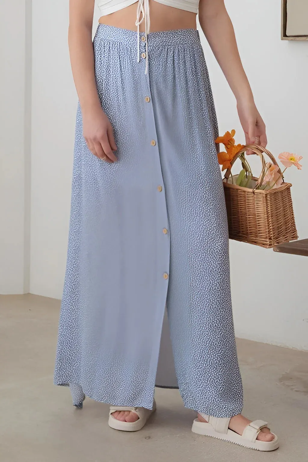 BOHO FRONT BUTTON FLORAL MAXI SKIRT