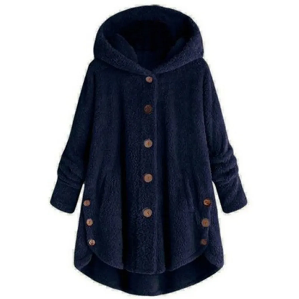 Button Plush Top Solid Color Hooded Jacket Casual Cardigan Wholesale