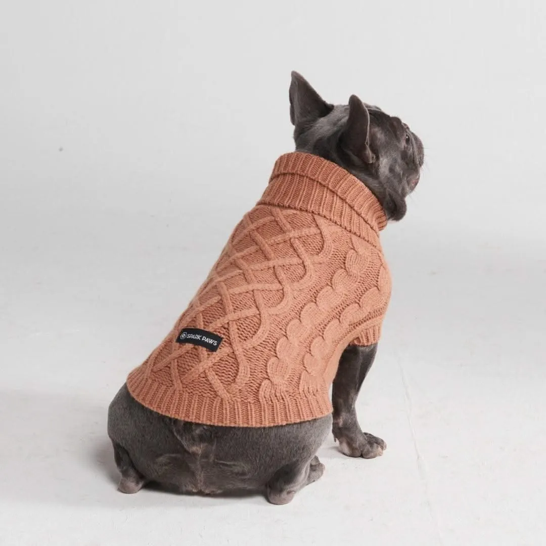 Cable Knit Dog Sweater - Brown