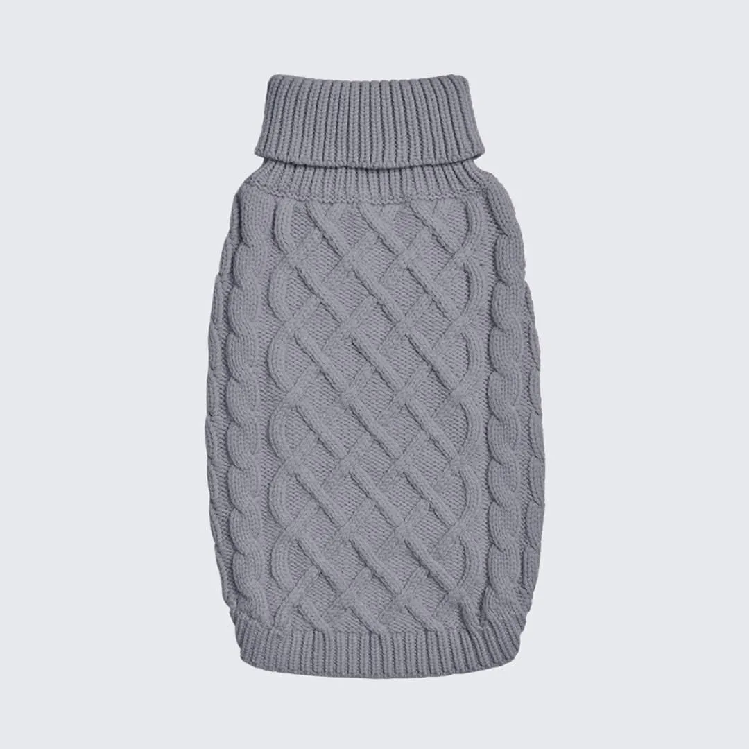 Cable Knit Dog Sweater - Grey