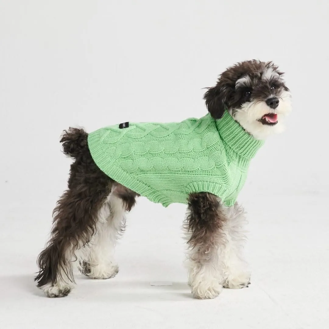 Cable Knit Dog Sweater - Mint Green