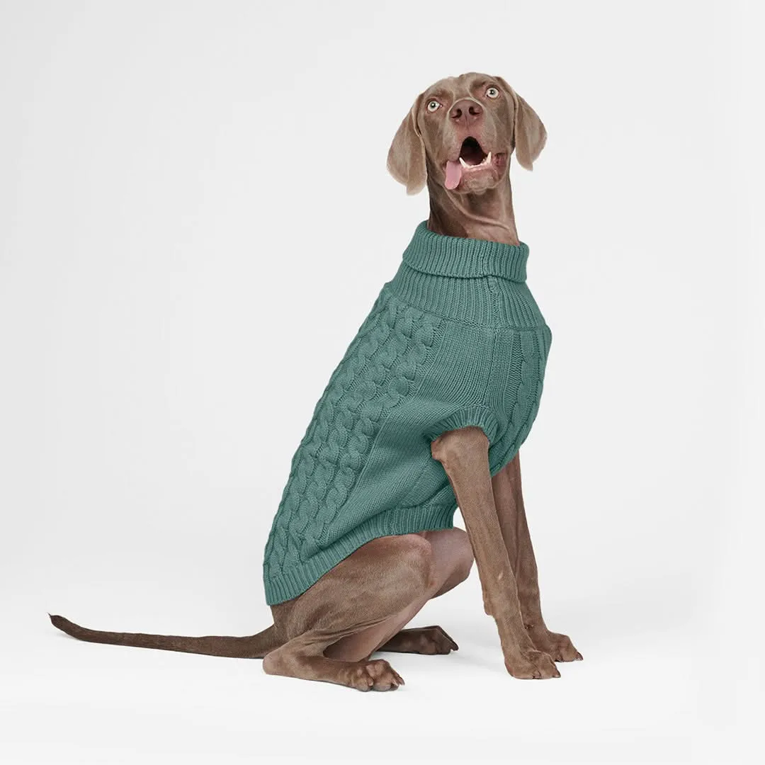 Cable Knit Dog Sweater - Pine Green