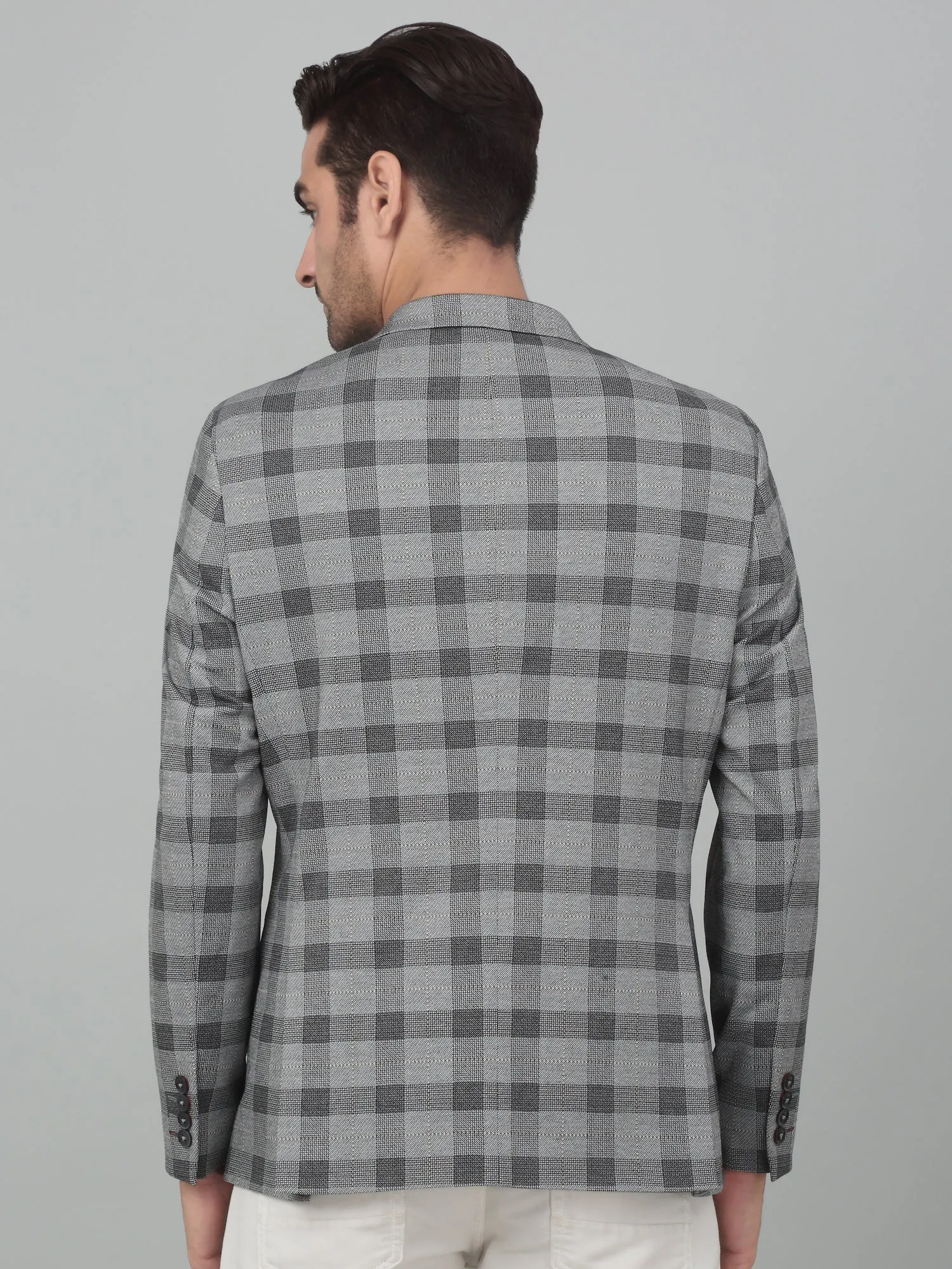 Cantabil Men Black Checkered Notch Lapel Casual Blazer