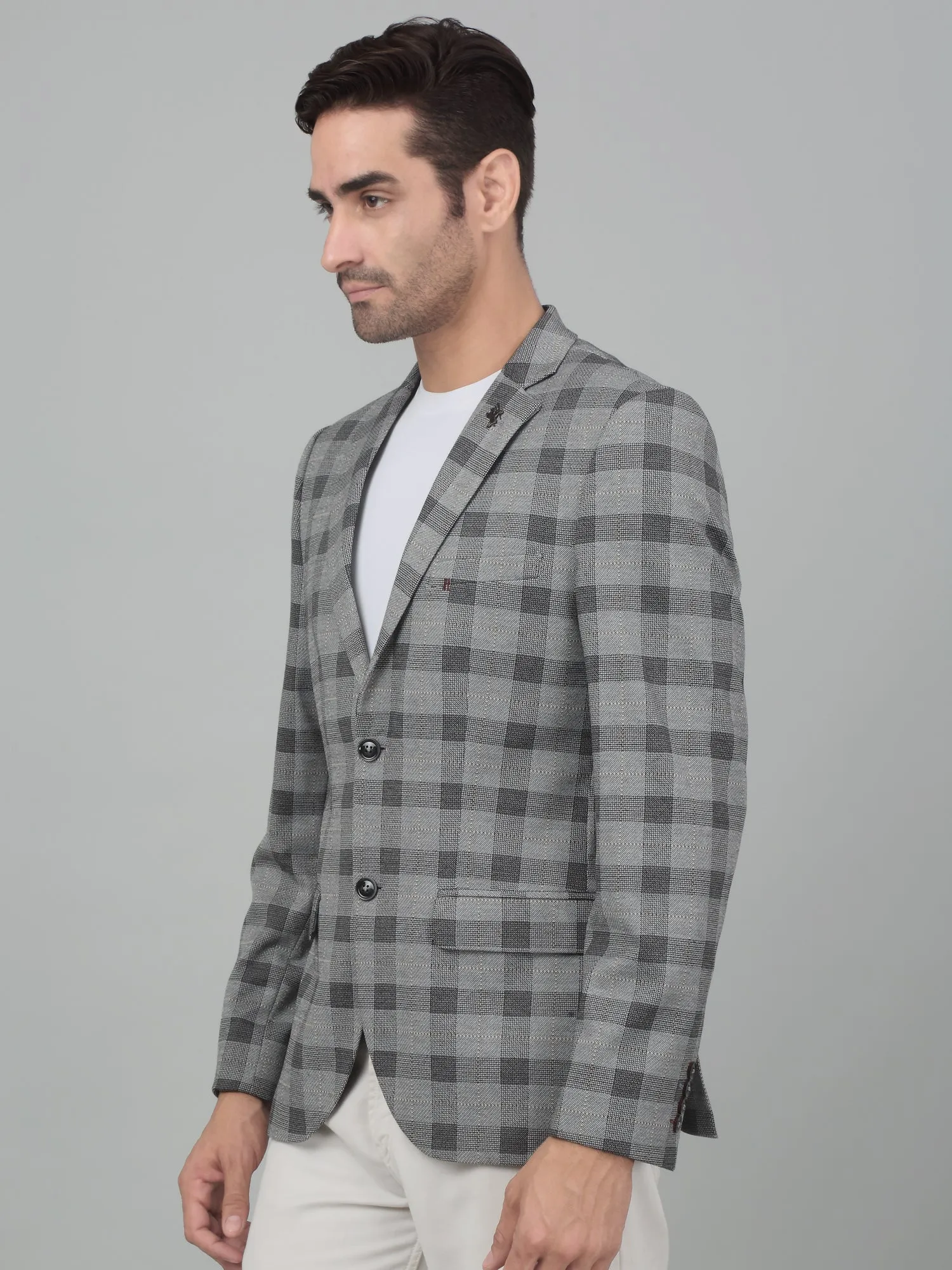 Cantabil Men Black Checkered Notch Lapel Casual Blazer