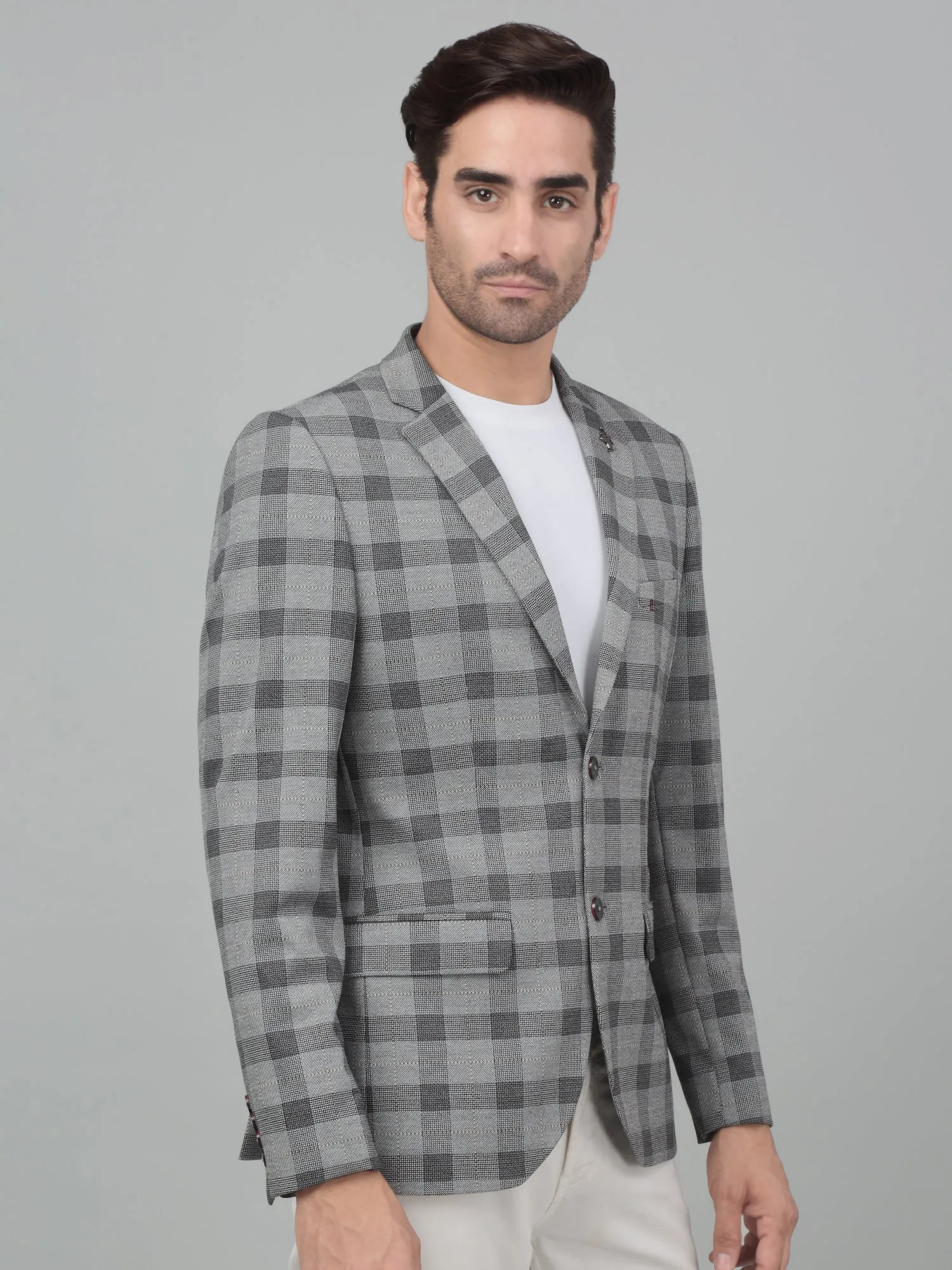 Cantabil Men Black Checkered Notch Lapel Casual Blazer