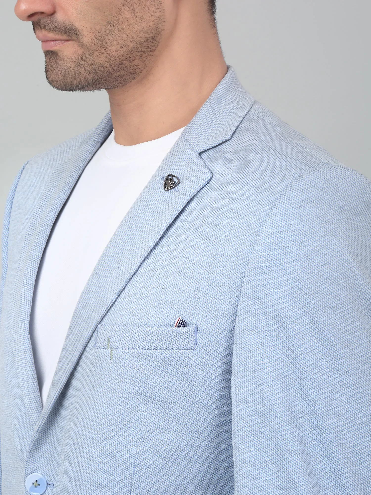 Cantabil Men Blue Self Design Notch Lapel Casual Blazer