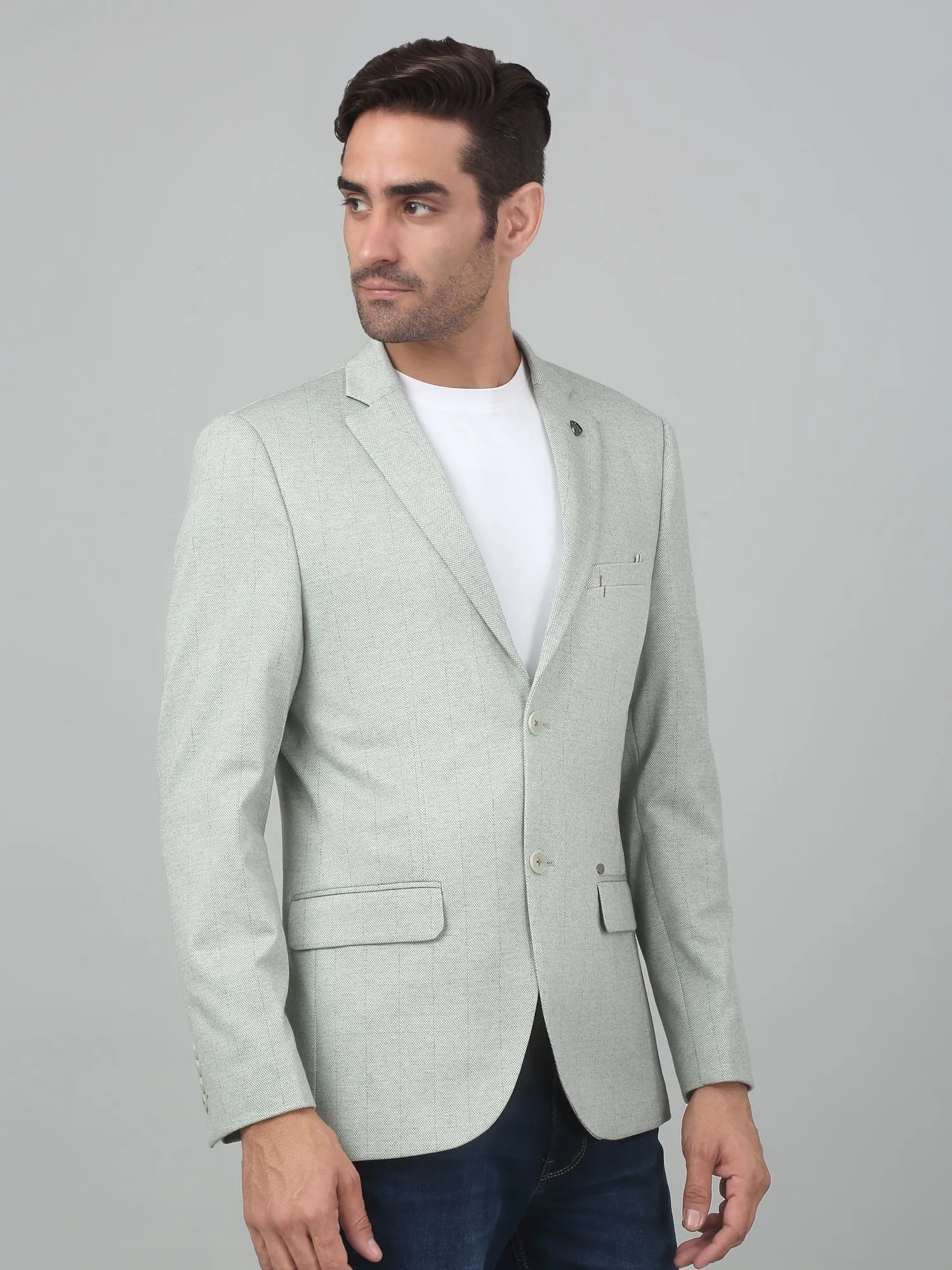 Cantabil Men Green Checkered Notch Lapel Casual Blazer