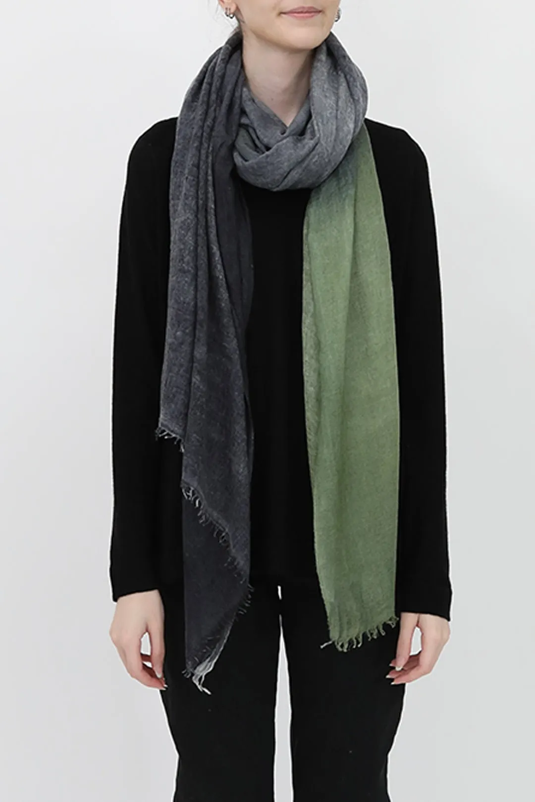 CHARCOAL FERN SCARF IN HAND DYED CASHMERE