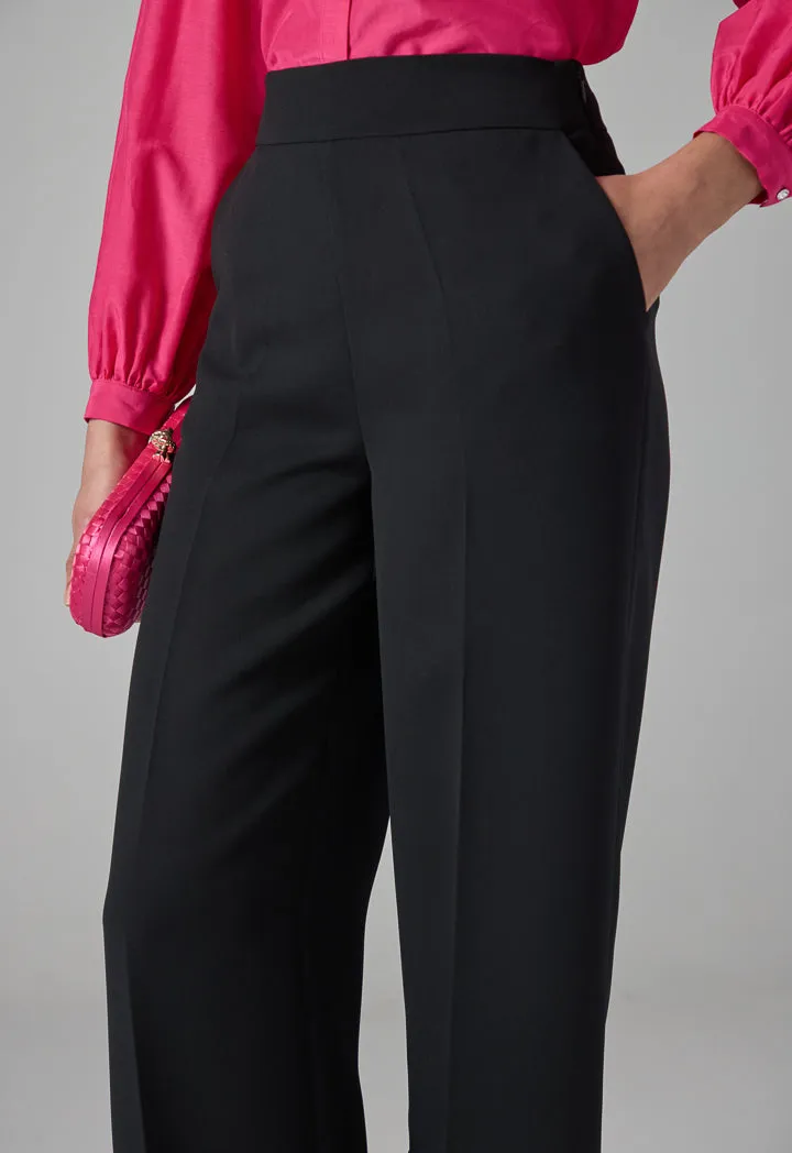 Choice High-Waist Solid Wide Legs Trousers Black