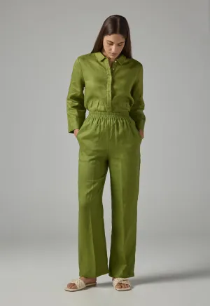 Choice High-Waist Straight-Cut Basic Trousers Green