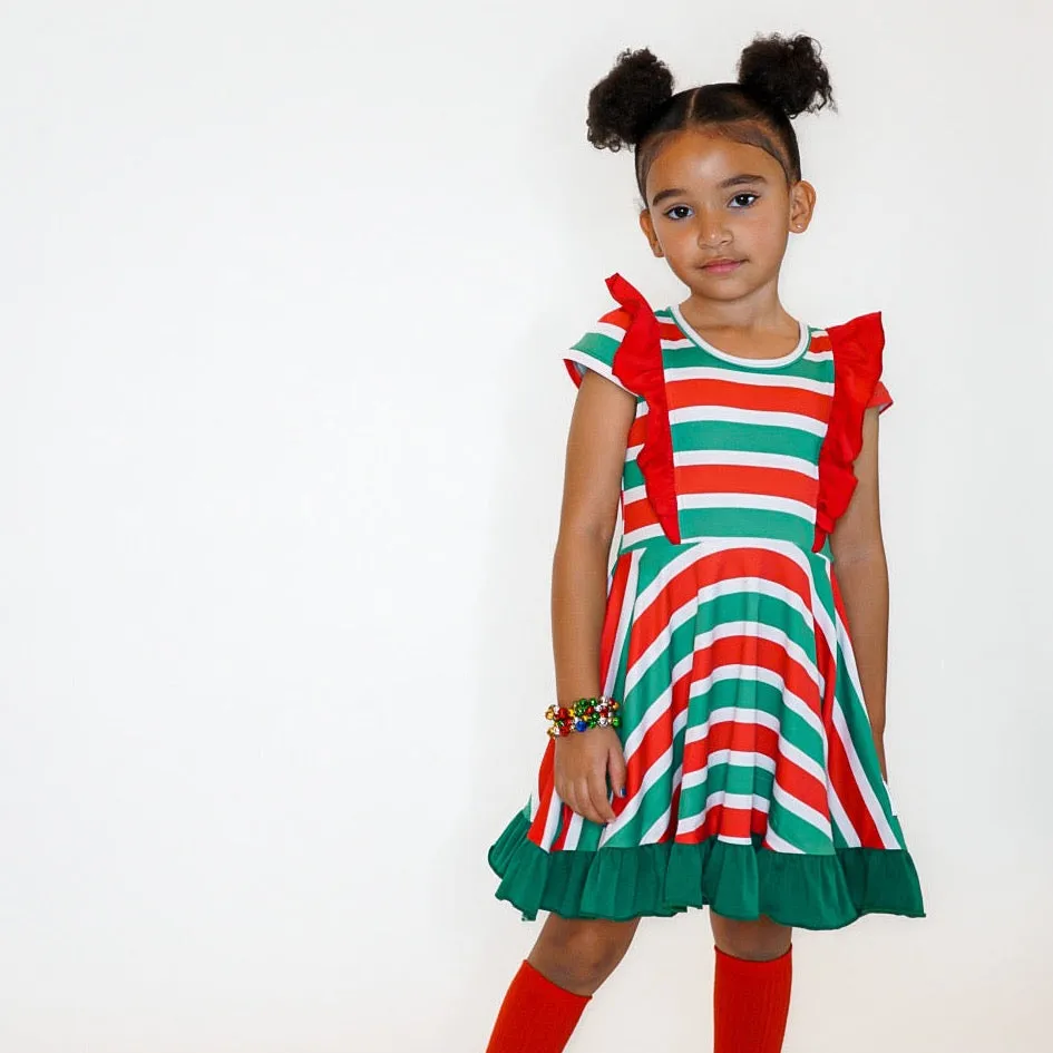 Christmas Stripe Twirl Dress