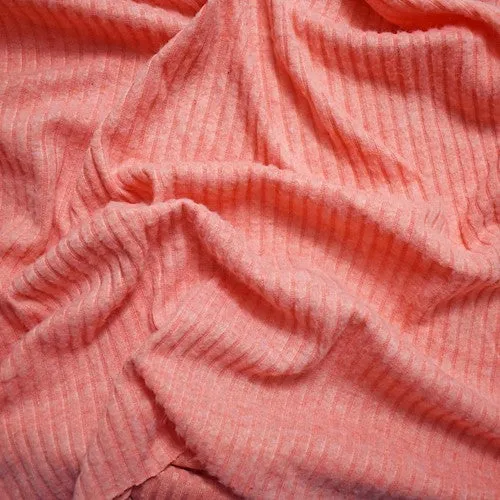 Coral Orange Brushed 5x3 Ribbed Knit Fabric