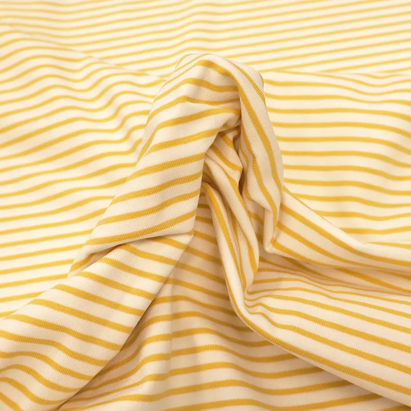 Cotton Stripe Jersey - Daffodil Yellow and Ecru Stripe