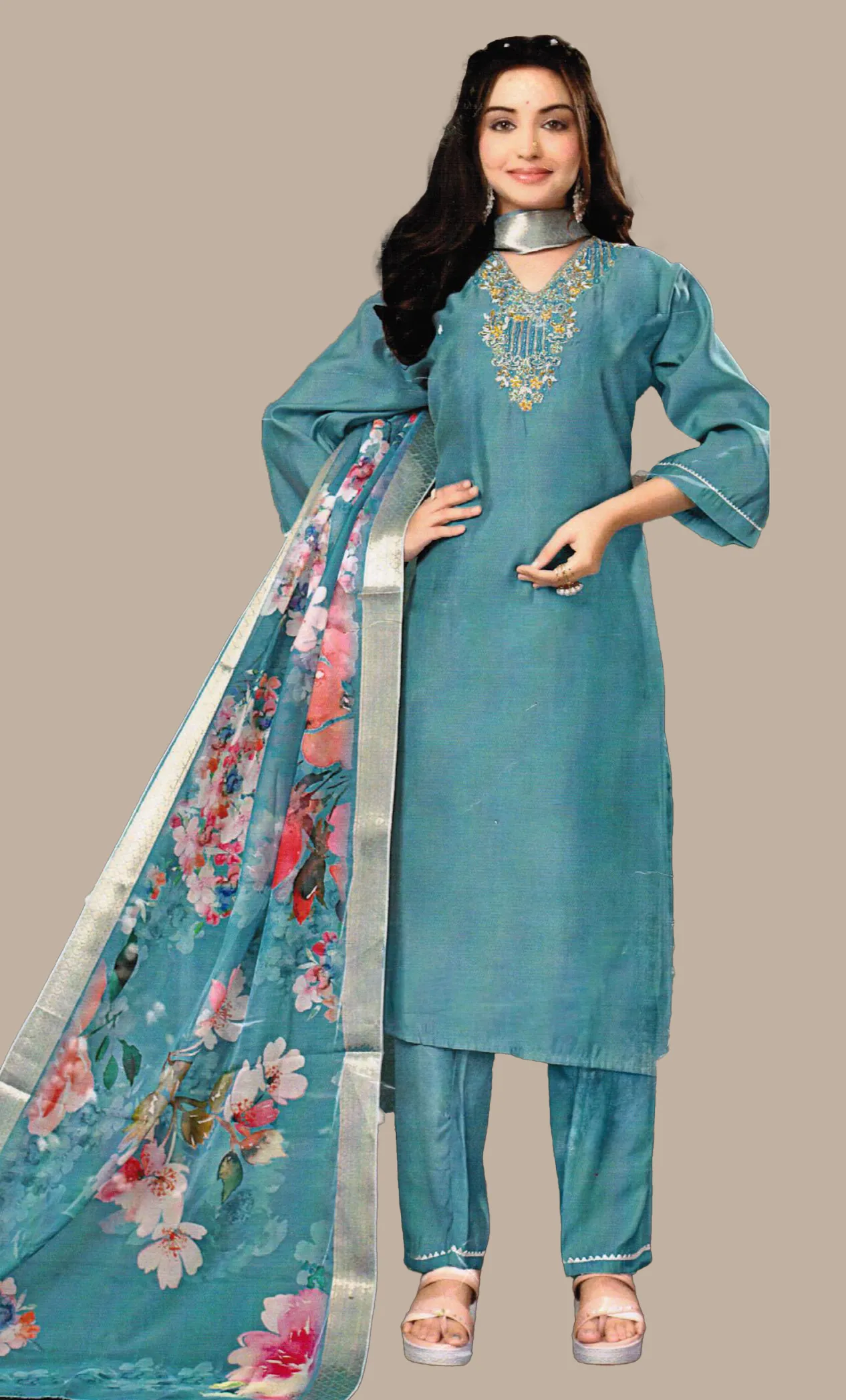 Deep Stone Blue Embroidered Punjabi