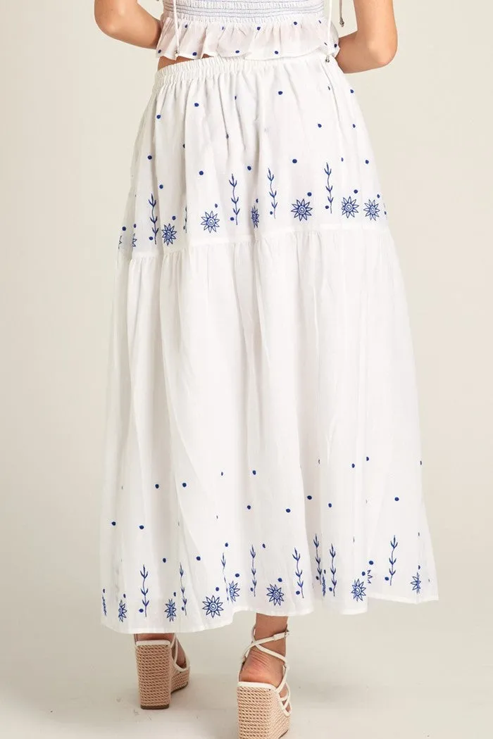 Embroidered Tiered Maxi Skirt