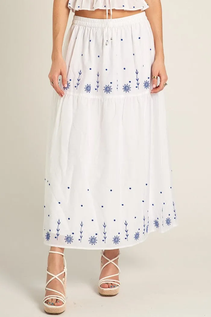 Embroidered Tiered Maxi Skirt