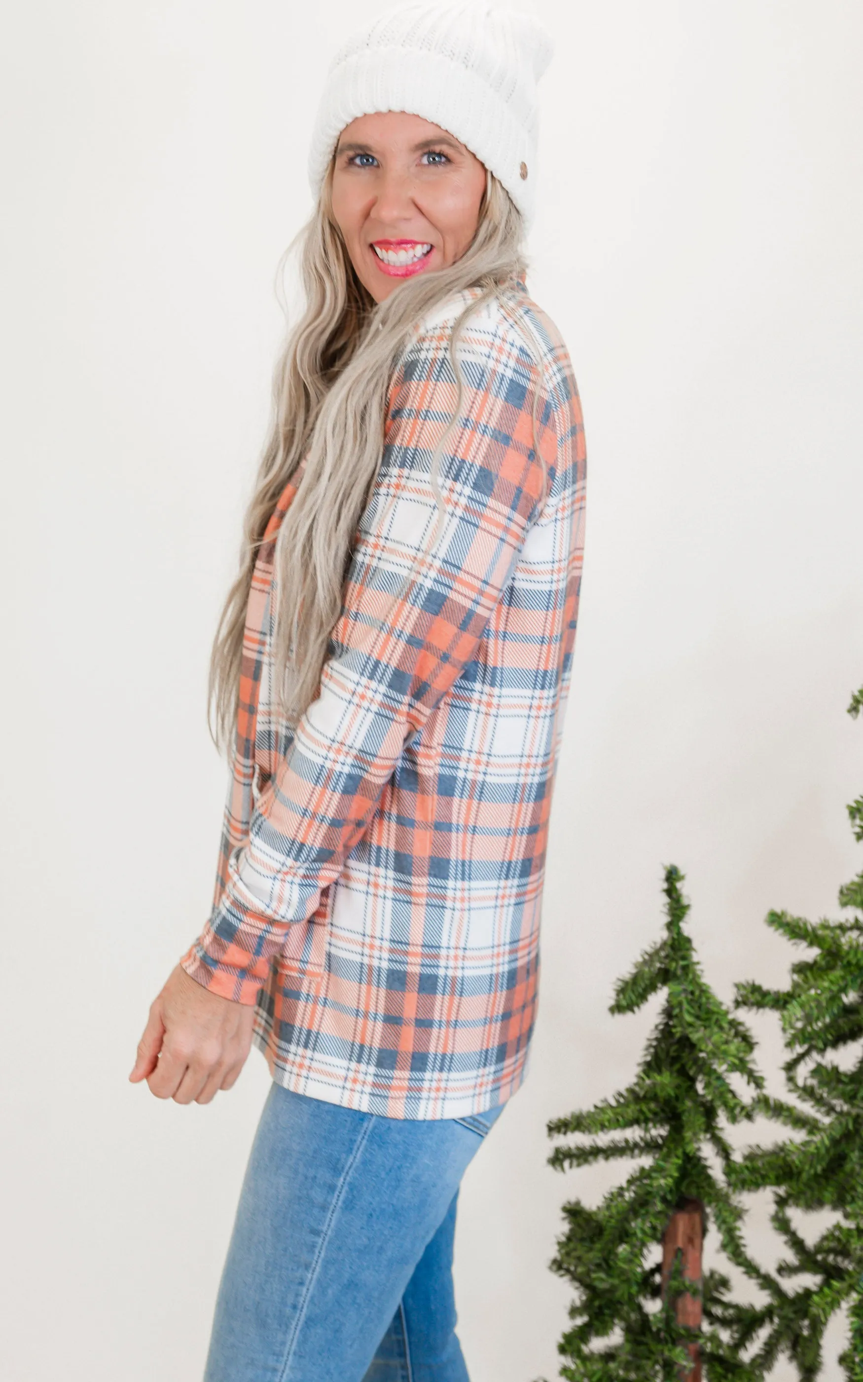 Forever Favorite Plaid Cardigan in Orange Blue Cream #4 | Salty Wave**Start Ship Date: Nov 29th**DEAL*