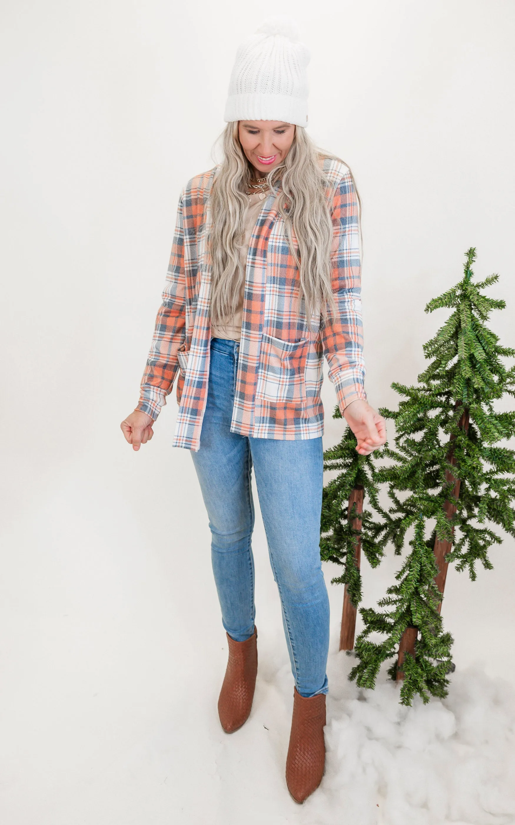 Forever Favorite Plaid Cardigan in Orange Blue Cream #4 | Salty Wave**Start Ship Date: Nov 29th**DEAL*