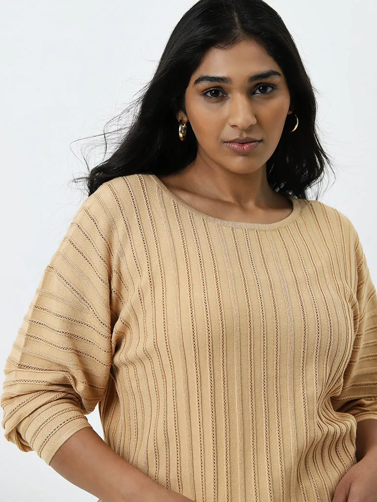 Gia Beige Self-Striped Sweater